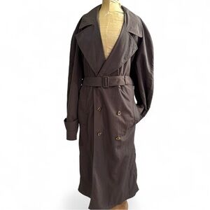 Vintage Oversized Trench Coat Chocolate Brown Men Med Unisex Bill Blass Belt 90s